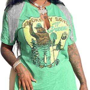 Tassel Graphic Print Side Slit Loose T-Shirt - NWOT